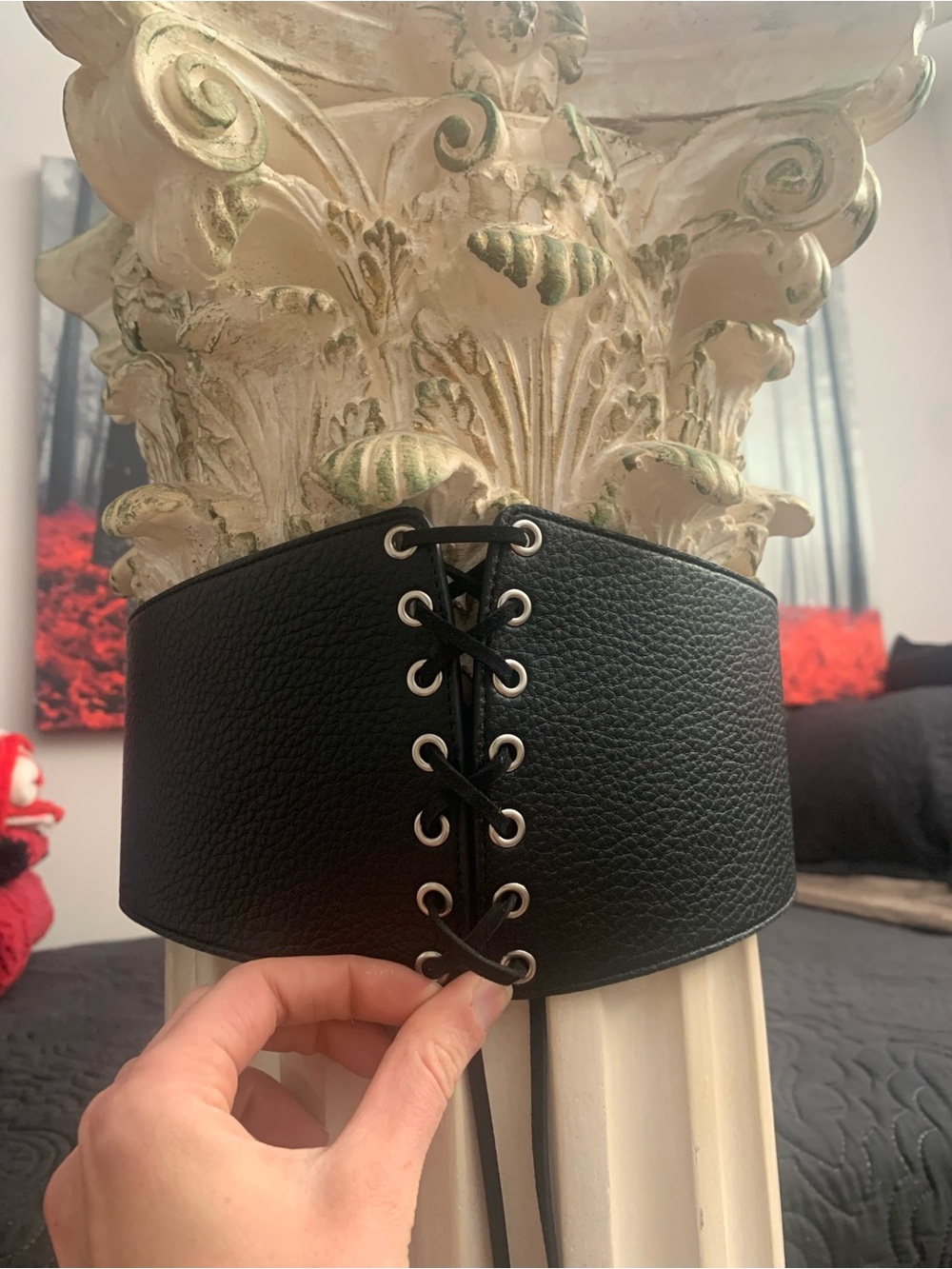 Aldo Black Lace-Up Corset Belt